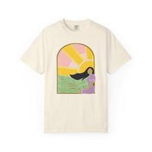 Load image into Gallery viewer, Sunrise Serenity T-Shirt — Woman Silhouette Beach Graphic
