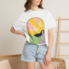 Load image into Gallery viewer, Sunrise Serenity T-Shirt — Woman by the Sea Graphic Tee
