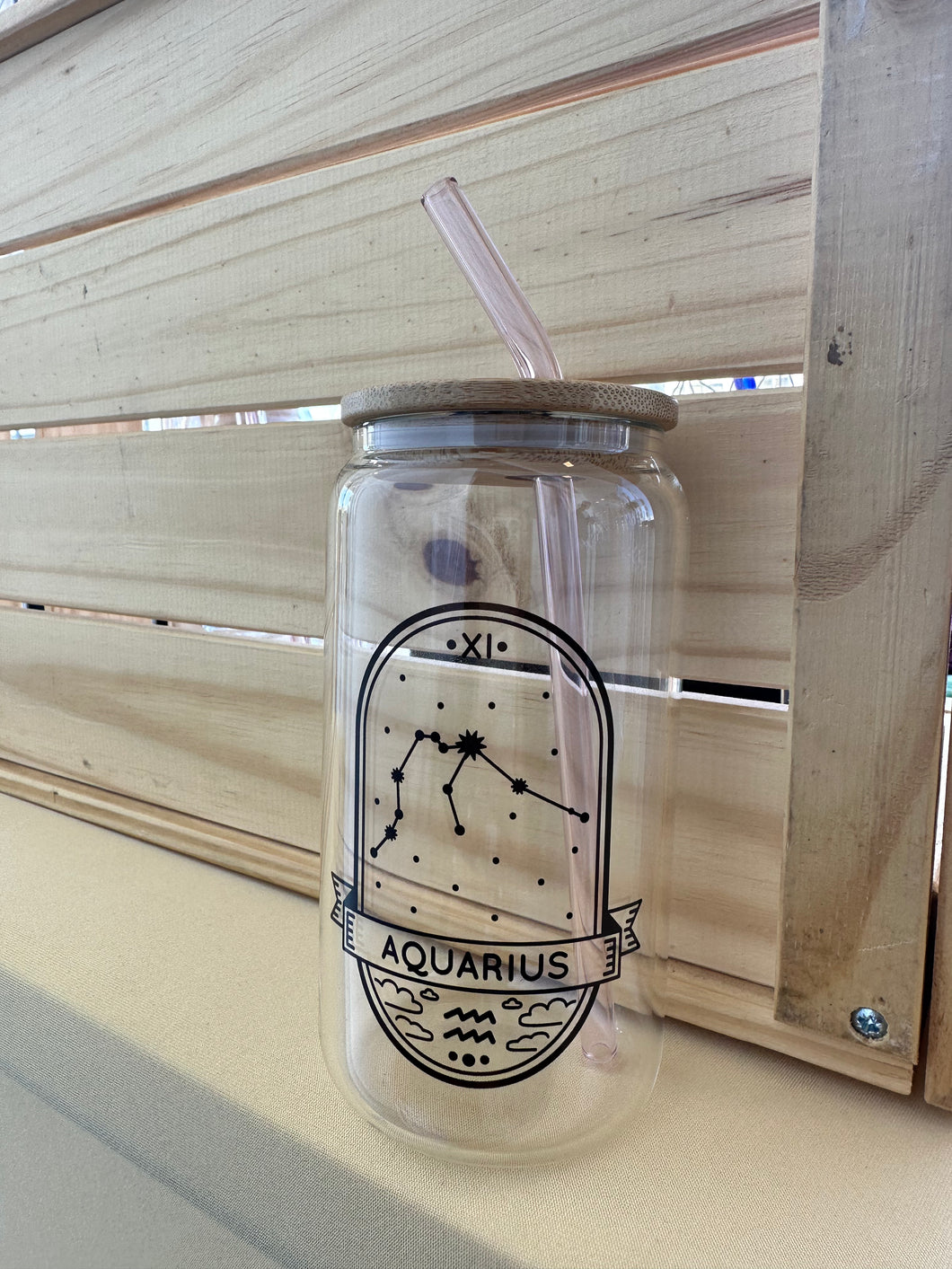 Sublimated Aquarius Zodiac Glass Can Set 20 oz