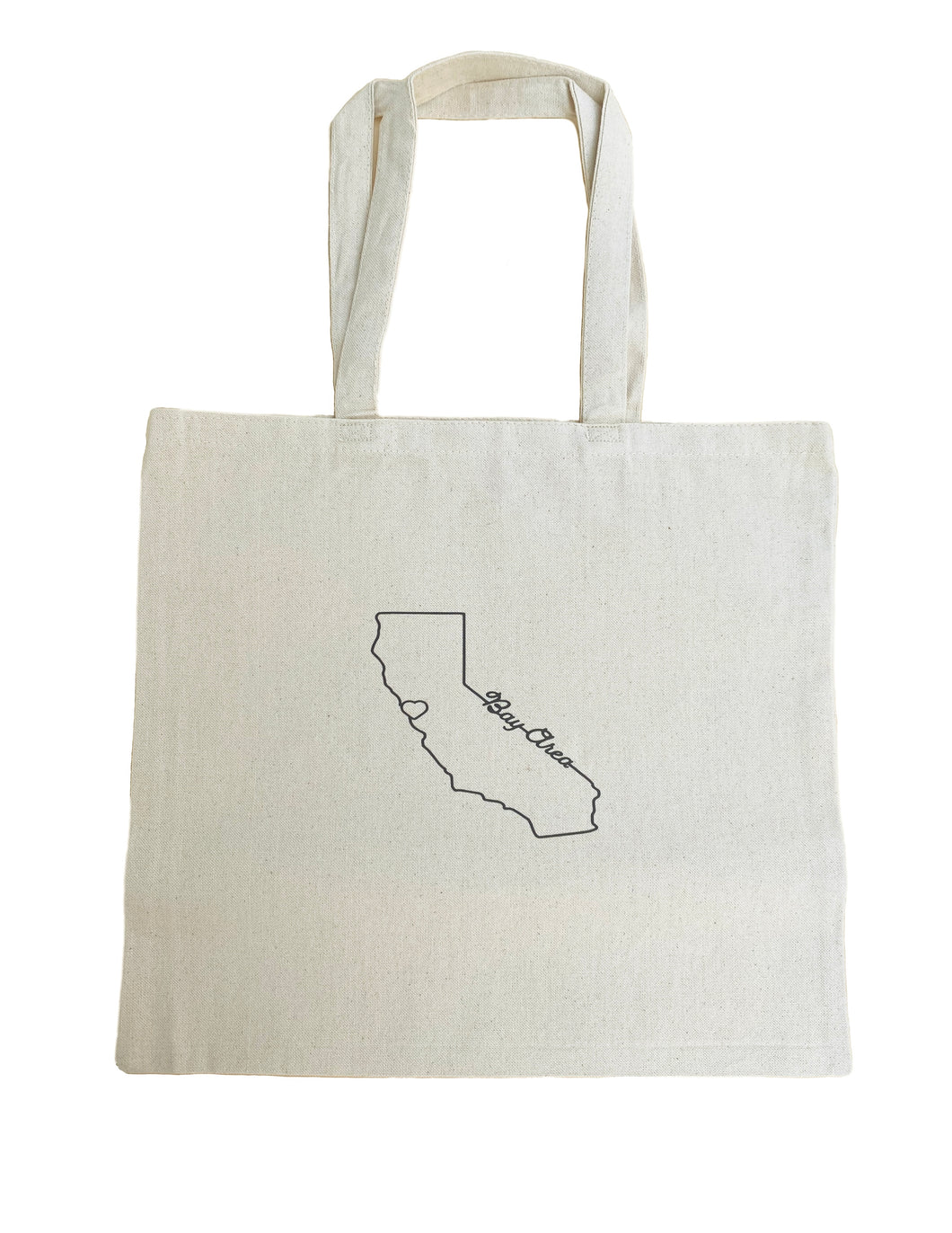 Bay Area love!  This tote bag is lightweight and easy to pack on the go.   Dimensions: Width: 14.25 inches, Length: 16.25 inches, Handle drop: 11 inches    Material: 100% cotton 